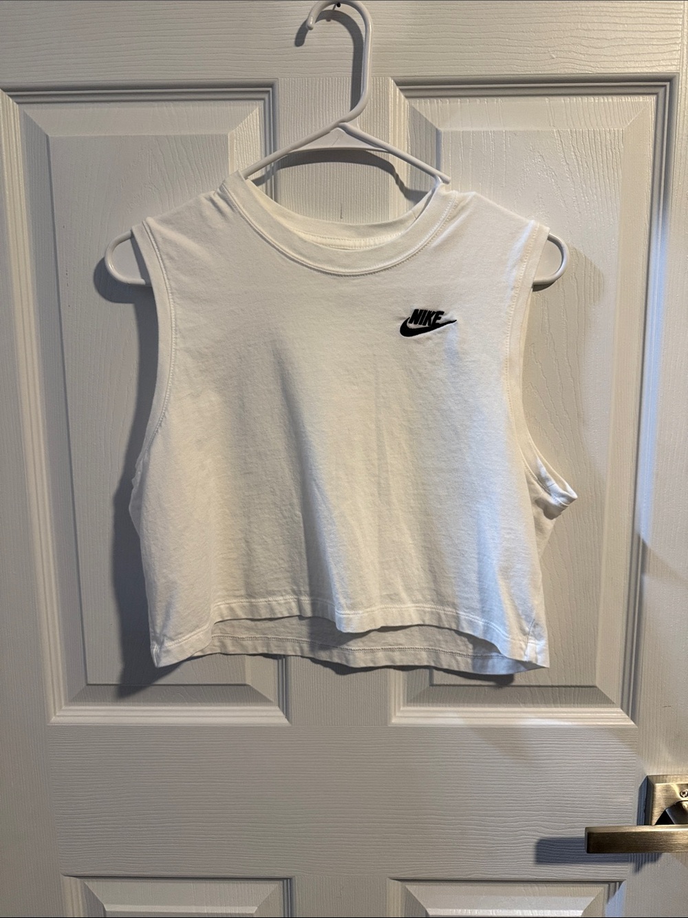 Nike White Cropped Muscle Tank with Black Logo